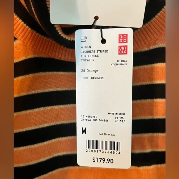 NWT Marni Uniqlo 100% Cashmere Striped Turtleneck Sweater Sz M - Picture 9 of 14